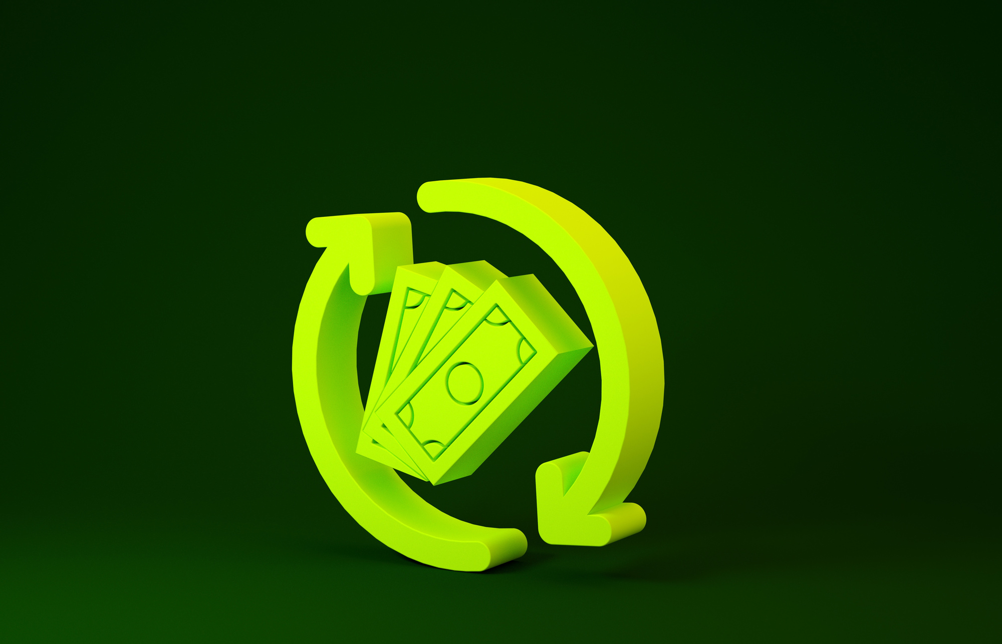 Yellow Refund Money Icon Isolated on Green Background. Financial Services, Cash Back Concept, Money Refund, Return on Investment, Savings Account. Minimalism Concept. 3D Illustration 3D Render
